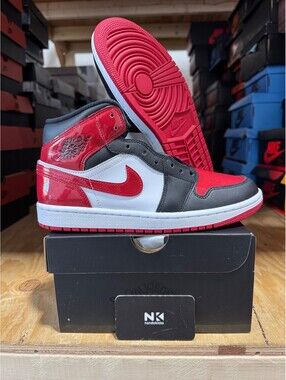 Air Jordan 1 Mid 'Patent Bred Toe' HV4091-006 BRAND NEW MENS SIZE 8